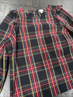 J.Crew Black Plaid Ruffle Shoulder Long Sleeve Blouse Size M